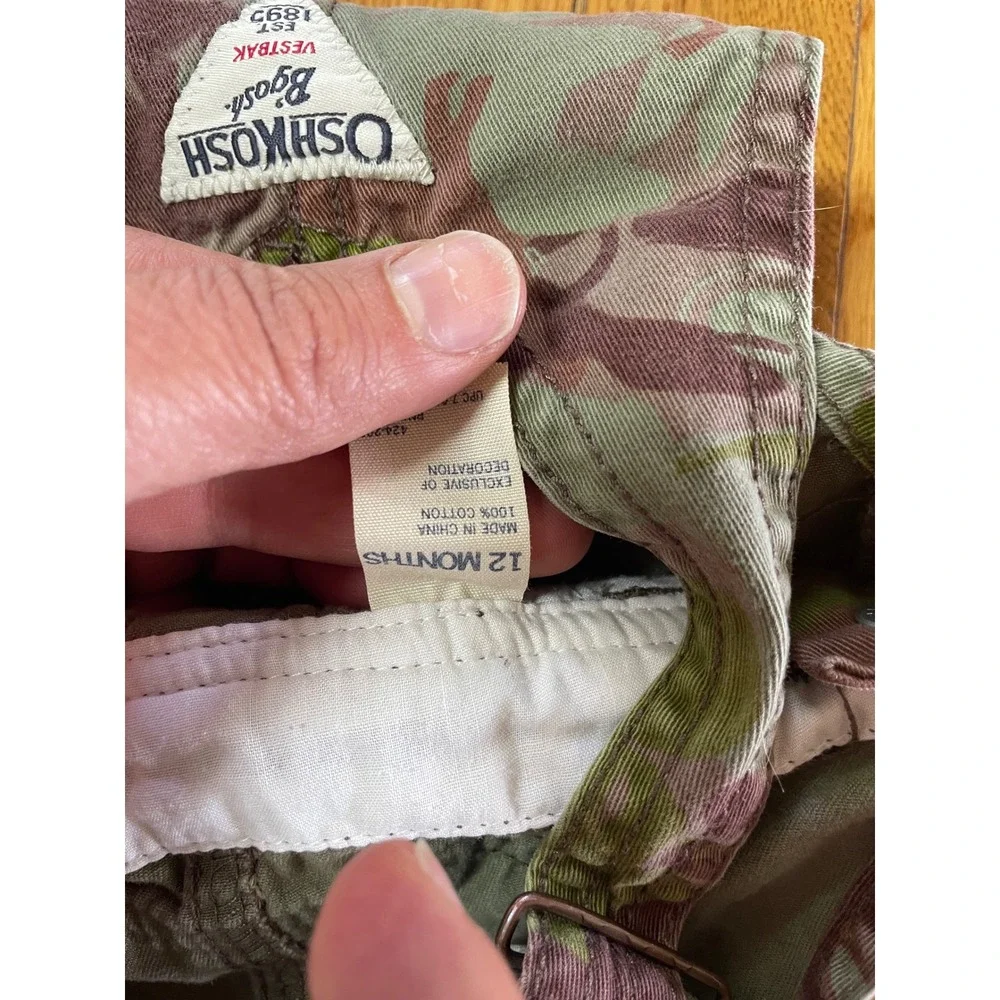 OshKosh Bgosh Kids Dinosaur Camo Overalls Green Brown Vestbak 12 Months